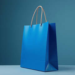 Bule shopping bag on bule background. For mockup design.