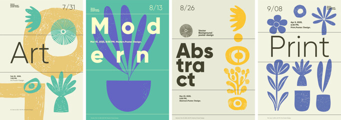 Wall Mural - modern typography poster with abstract, retro vector shapes. perfect for banners, festival posters, 