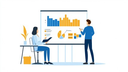 Vector illustration of office people: Analyzing data and executing forward-thinking digital strategies