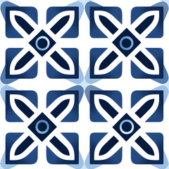 Vintage Blue Tile geometric design seamless pattern with ornamental element. Traditional Portuguese azulejo motifs.