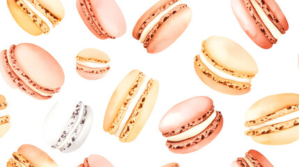 Sticker - Watercolor seamless pattern of colorful macaroons on a white background