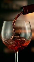 Wall Mural - Close-up of red wine pouring into glass , freeze motion.