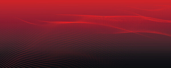 Wall Mural - Technology background. Abstract digital particle wave. Futuristic abstract waves glowing grid curves dynamic flowing. Sound wave visualization. Widescreen. Vector illustration.