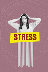 Sticker - Creative poster collage of young female stress overworked tired need therapy unusual fantasy billboard comics zine