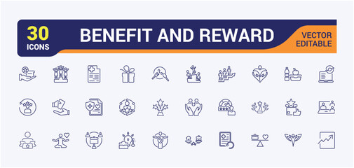 success and growth icon set. benefit and reward icons collection. loyalty program line icons. bonus 