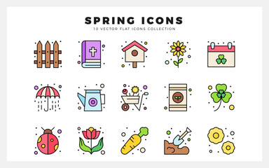  15 Spring Lineal Color icon pack. vector illustration.