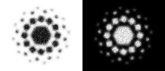 Fototapete - Stipple shape as icon or background. Abstract floral vector with dots as logo or emblem. Black shape on a white background and the same white shape on the black side.