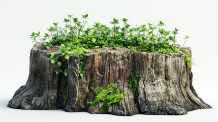 Poster - Tree Stump with Lush Green Foliage and Moss