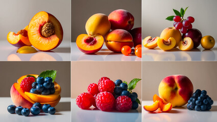 Wall Mural - collage of different ripe fresh fruits and berries