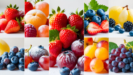 Wall Mural - collage of different ripe fresh fruits and berries