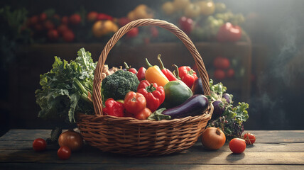 Wall Mural - basket full of vegetable on wooden table