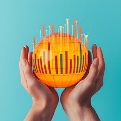 Hands holding a vibrant data visualization globe