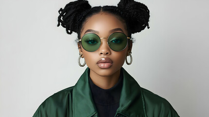 Poster - A stylish individual wearing green sunglasses and a jacket.