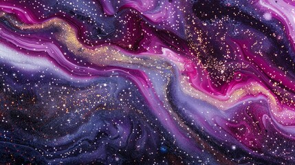 Canvas Print - Dark and glittered galaxy abstract liquid background – cosmic swirling pattern with metallic shine and deep space aesthetic for futuristic designs and modern creative projects


