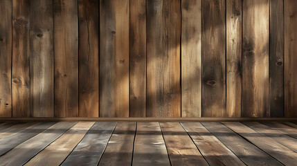 Sticker - A rustic wooden interior with planked walls and flooring.