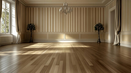 Canvas Print - Elegant empty room with wooden floor and decorative elements.