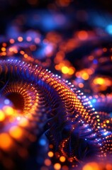 Wall Mural - abstract digital art orange and blue neon lights