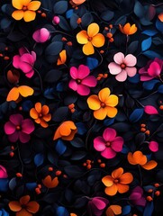 Wall Mural - colorful flowers on dark background floral pattern nature photography