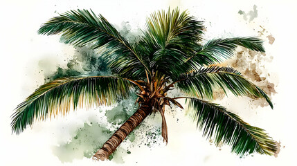 Wall Mural - Vibrant watercolor illustration of a palm tree with lush foliage.