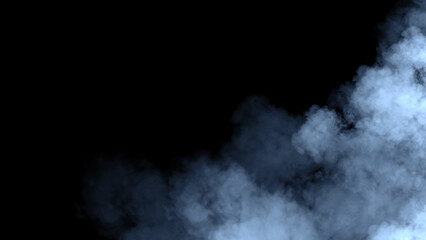 Wall Mural - Abstract blue fire smoke misty fog on isolated black background. Texture overlays. Design element.