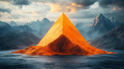 Wall Mural - A large orange pyramid is on a rocky mountain