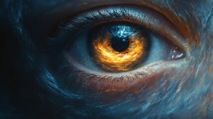 Wall Mural - A close up of a person's eye with a yellowish glow