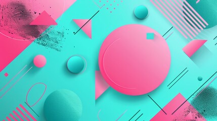 Canvas Print - High-resolution 8k abstract wallpaper with neon pink and electric teal geometric shapes – perfect for modern digital art, futuristic backgrounds, and trendy graphic design projects featuring bold, dyn