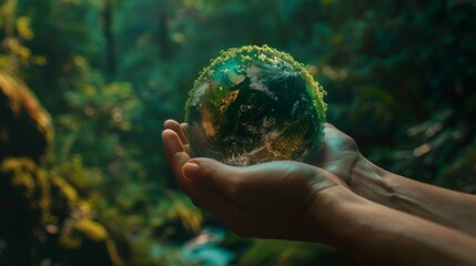 High-definition 8k wallpaper of a green earth cradled in hands – stunning representation of nature's beauty, environmental awareness, and global sustainability for inspirational backgrounds and eco-fr