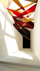 Wall Mural - Abstract geometric interior with bright colorful light coming from a window.