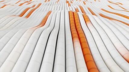 Wall Mural - abstract 3d white and orange futuristic technology 3d wires or tubes animation, 4k seamless loop mot