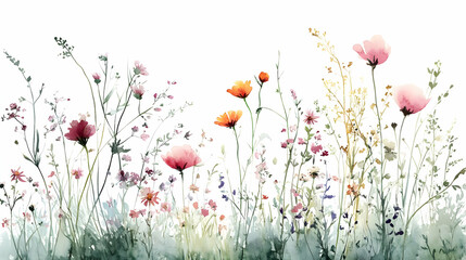 Sticker - A watercolor illustration of vibrant wildflowers in a meadow.