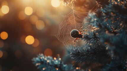 Wall Mural - close-up spider web on branch