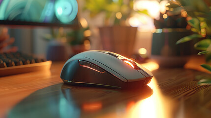 Fototapete - Mouse, on computer desk, In bright indoor lighting.