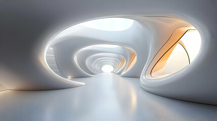 Canvas Print - A futuristic, smooth-walled interior with organic shapes and light.