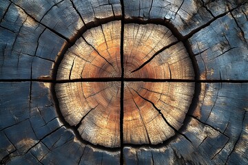 Rough wood: the beauty of the natural grain A close-up of unpolished wood with pronounced grains, cracks and the unique patina of time.