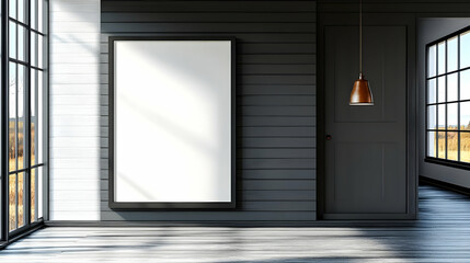 Wall Mural - Minimalist interior with a blank frame and natural light.