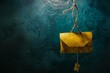 © Atonu - A visual metaphor for a phishing attack ,A yellow envelope suspended from a rope, gently swaying in the breeze against a neutral background.