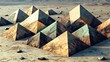 © Milaballe - Futuristic geometric pyramids in a desert landscape with rocks
