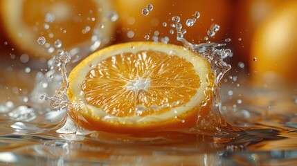 Orange fruit splash, fresh and juicy yellow vitamin citrus, healthy and natural juice drink drop background.