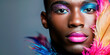 © HappyPic - A man with colorful makeup on his face is holding a feather