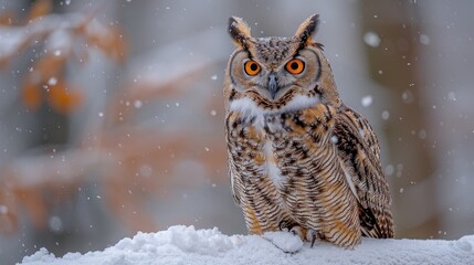 Owl, a bird in the snow, perched on a winter tree branch, in a cold and beautiful forest, featuring a wildlife and nature animal.