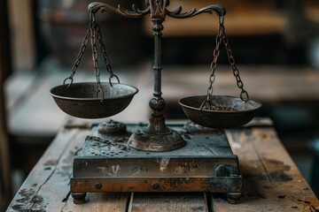 A weighing scale comparing the price and value of a commodity ,An old-fashioned scale with two bowls, representing a classic approach to measurement and balance.