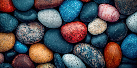 A collection of colorful rocks arranged in a pattern