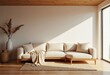 © BiVn - Living Room with Beige Sofa and Wooden Floor .