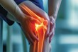 © TRAVELARIUM - Close up of person holding their knee with highlighted joint inflammation, illustrating pain and joint health issues, highlighting need for medical attention and lifestyle adjustments