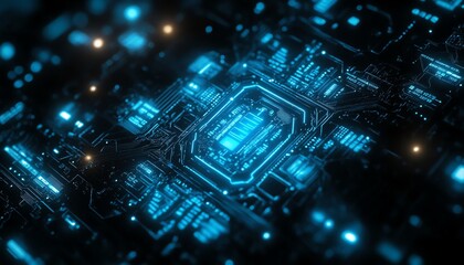 Poster - Advanced digital padlock featuring bright blue circuits, set against a dark backdrop, binary code symbolizing cybersecurity and data integrity