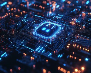 Aufkleber - Digital padlock with glowing blue circuits, surrounded by a dark background and binary code, representing secure data protection in a hightech world