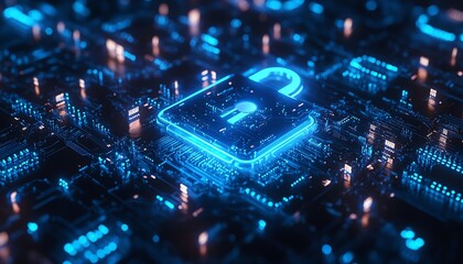 Aufkleber - Futuristic padlock design with radiant blue circuitry, dark background filled with binary code, emphasizing data protection and cybersecurity