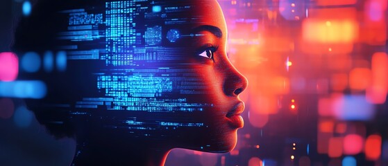 Poster - Sleek and minimalist digital learning interface showcasing holographic book projections, AI tutor avatar, and vibrant abstract data visualizations for enhanced learning
