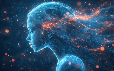 Aufkleber - Digital cosmos showcasing an ethereal AI entity, illuminated by glowing circuits and neural network tendrils, with abstract data streams in a futuristic interface